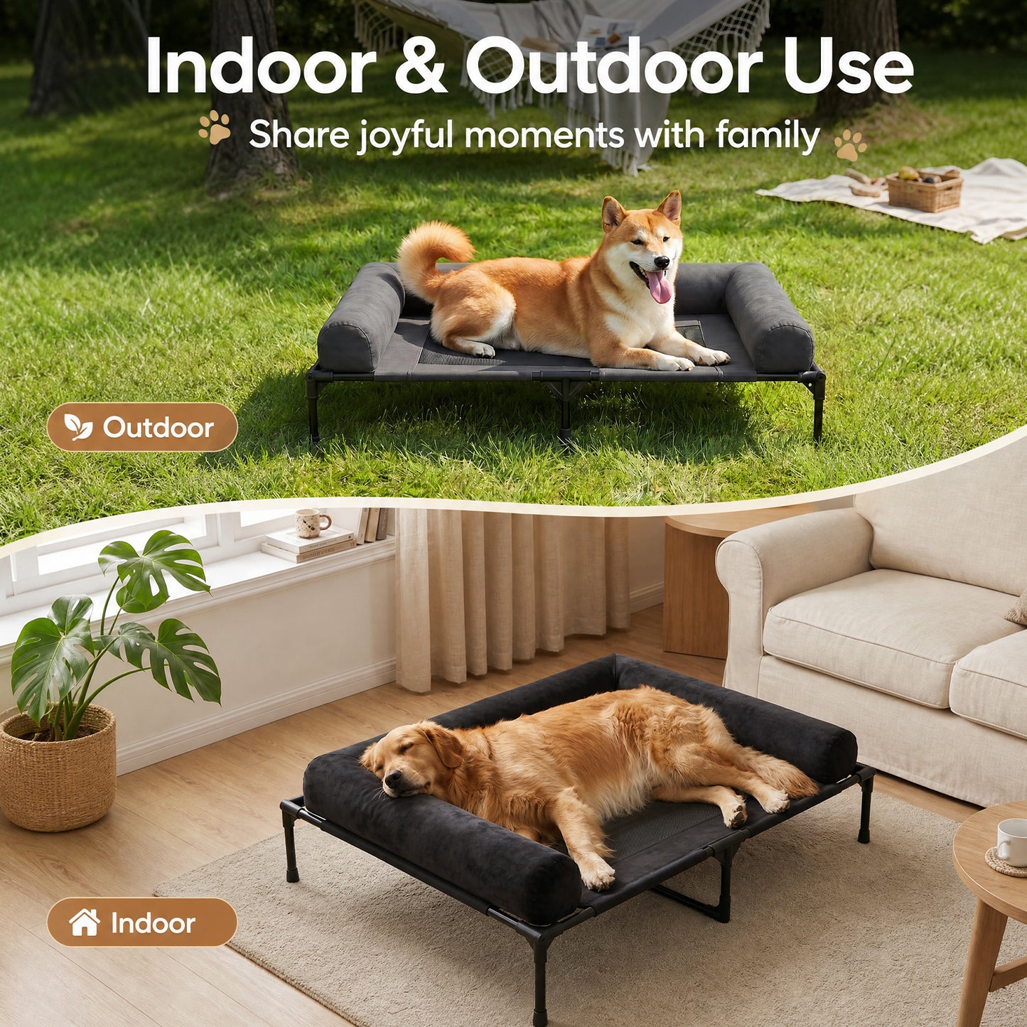 Advwin Elevated Dog Bed with Bolster Black
