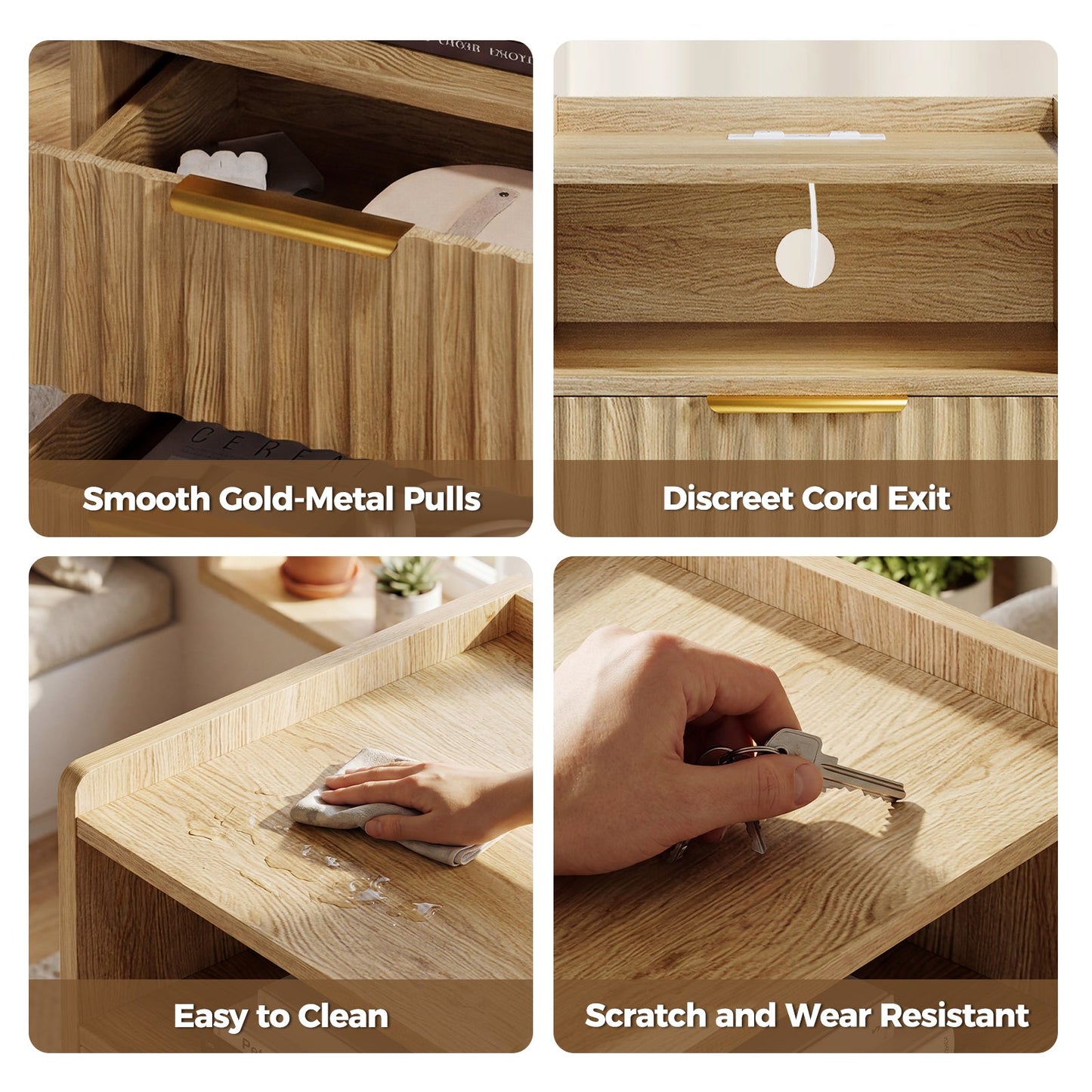 Advwin Set of 2 Bedside Table with Charging Station