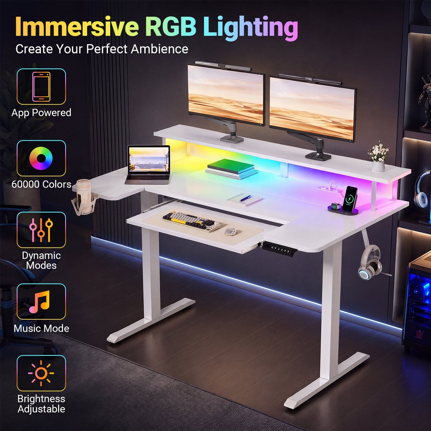 Advwin 120cm Electric Standing Desk w/ LED Light