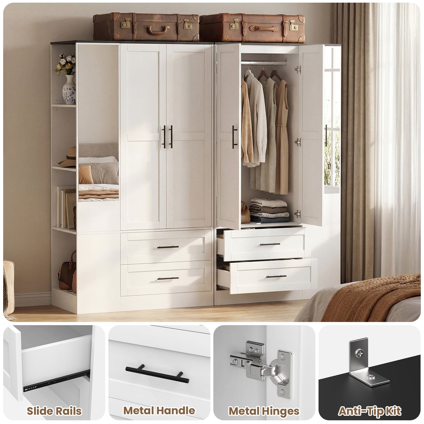 Advwin 2 Doors Armoire Wardrobe Closet with Mirror