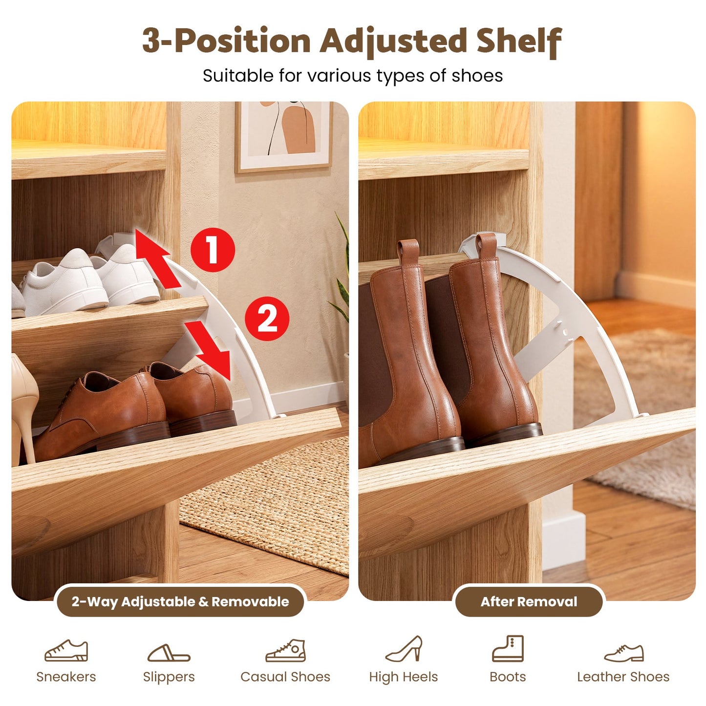 Advwin LED Shoe Storage Cabinet w/ Flip Drawers