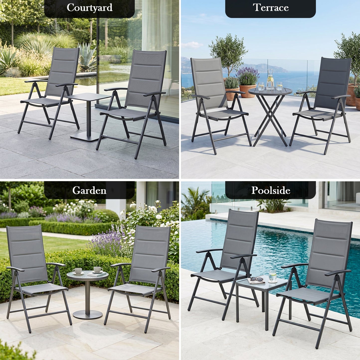 Advwin Folding Patio Chairs Set of 2 w/ Adjustable Backrest
