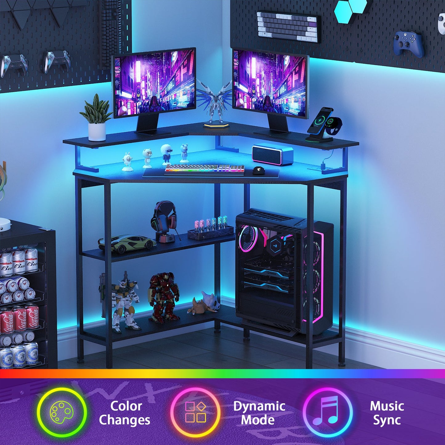 Advwin Corner Desk Triangle LED Gaming Desk