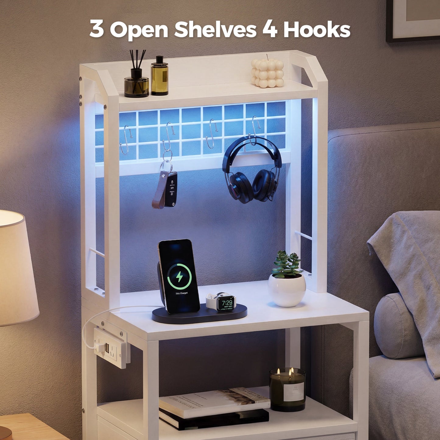 Advwin Set of 2 Bedside Table with Charging Station