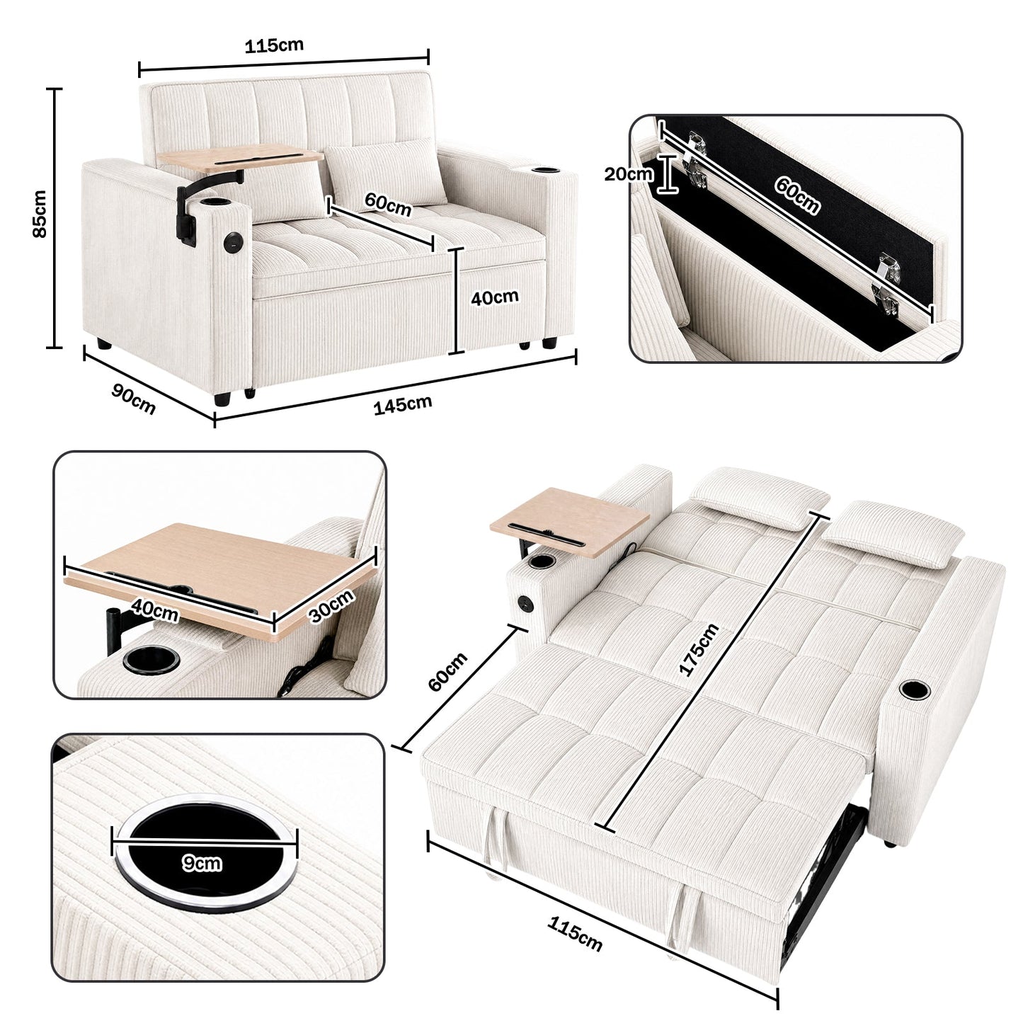 Advwin 3-in-1 Corduroy Convertible Sofa Bed