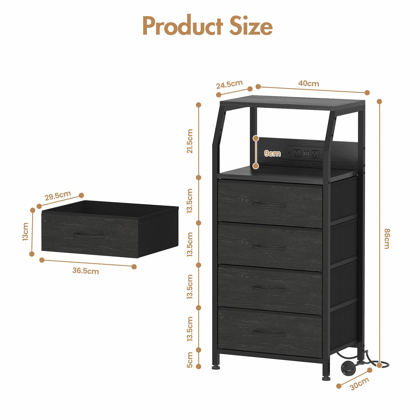 Advwin Set of 2 Bedside Table with 4 Drawers