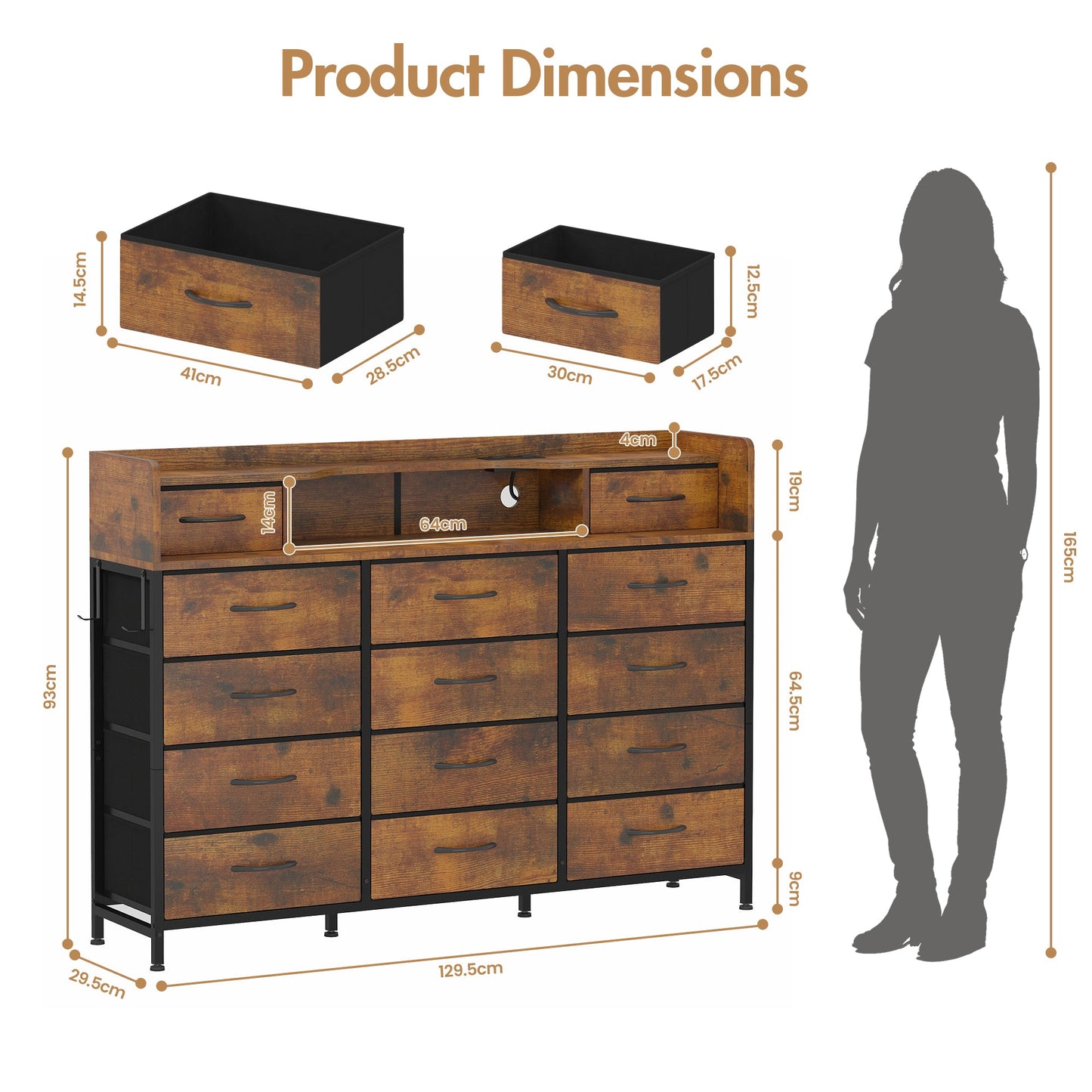 Advwin 14 Fabric Drawer Dresser with Charging Station