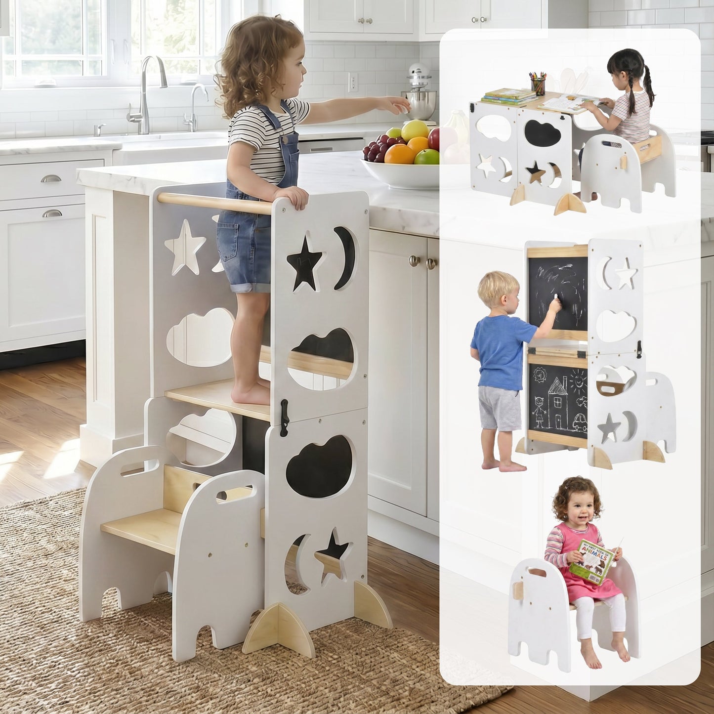 Advwin 4-in-1 Foldable Toddler Step Stool with Blackboard