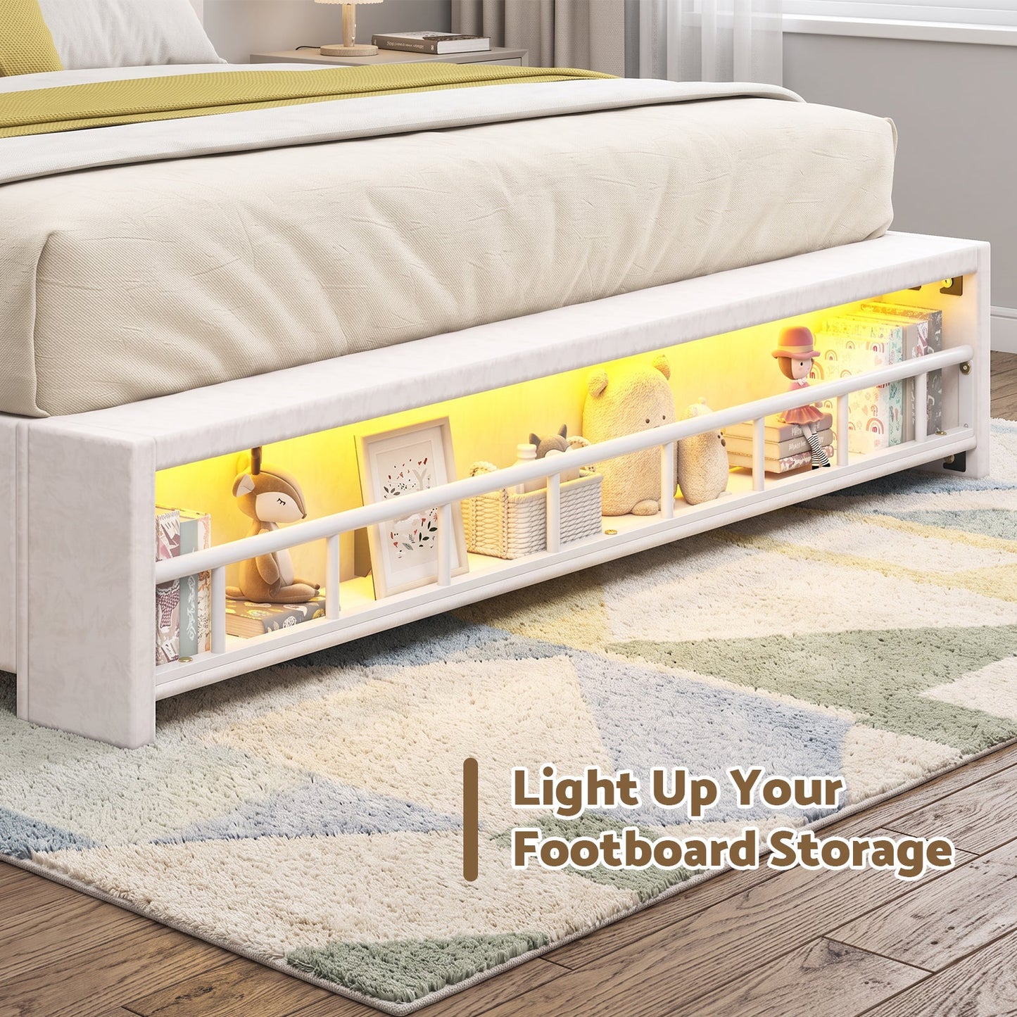 Advwin Princess Bed Frame w/ Charging Station & 4 Drawers