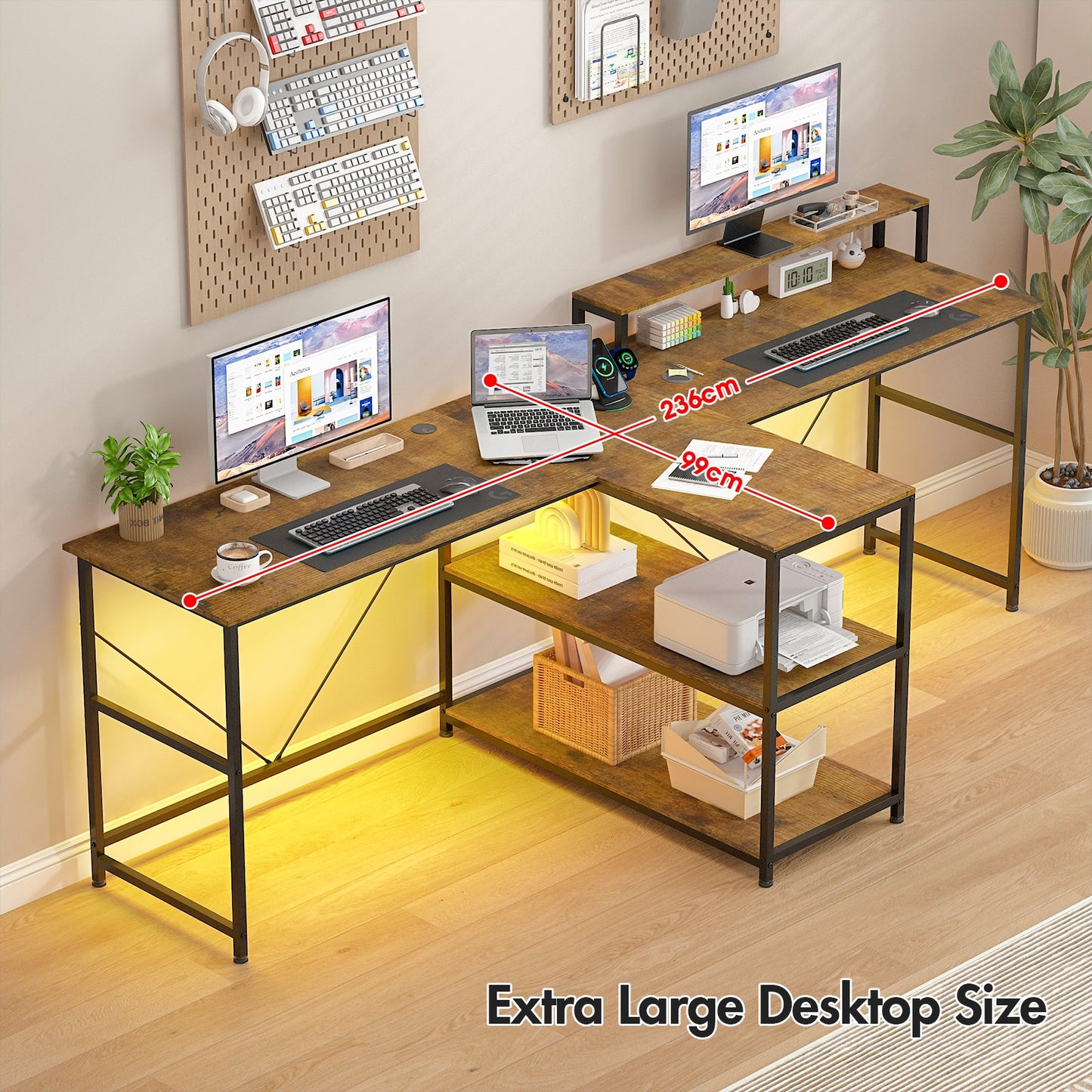Advwin 236cm 2 Person LED Computer Desks w/ Power Outlets