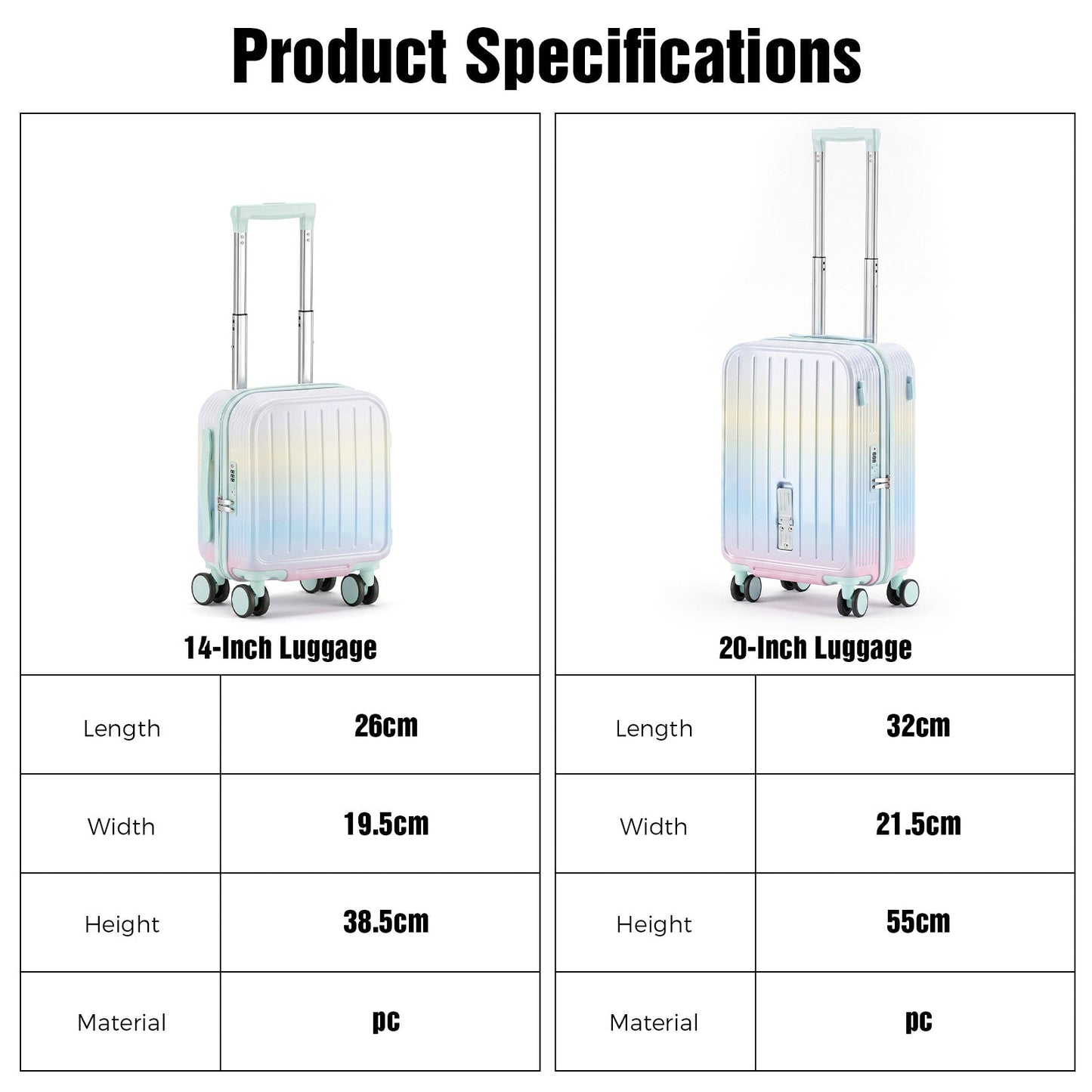 Advwin 2PCS Attachable Hardshell Luggage Set 14/20 Inch