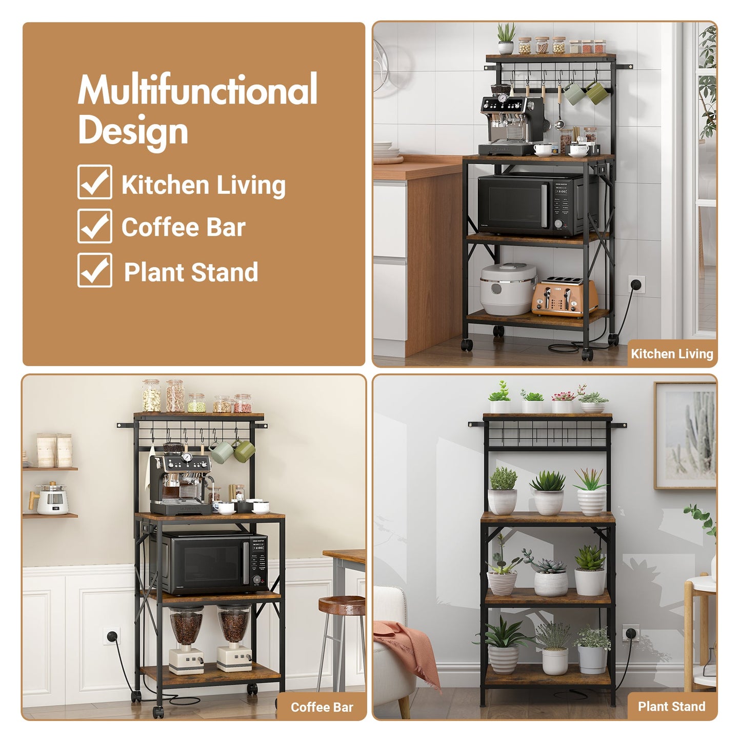 Advwin 4 Tiers Kitchen Bakers Rack with Power Outlet