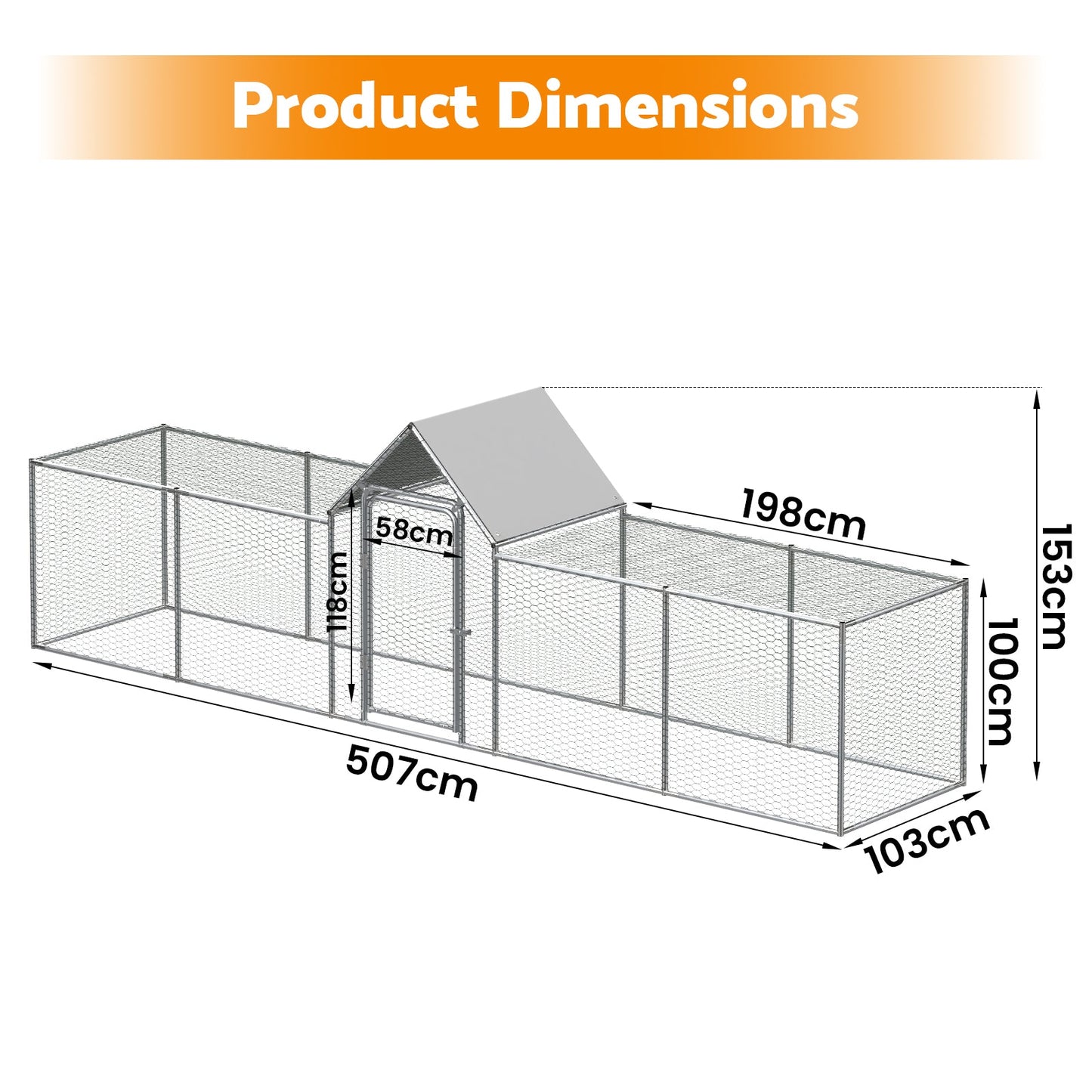 Advwin Metal Chicken Coop Walk-in Poultry Cage 5x1x1.5m