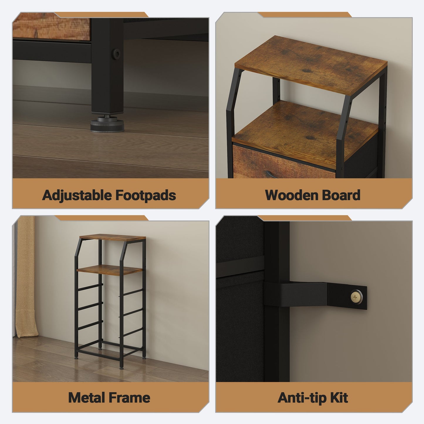 Advwin Bedside Table with 4 Drawers and Charging Station