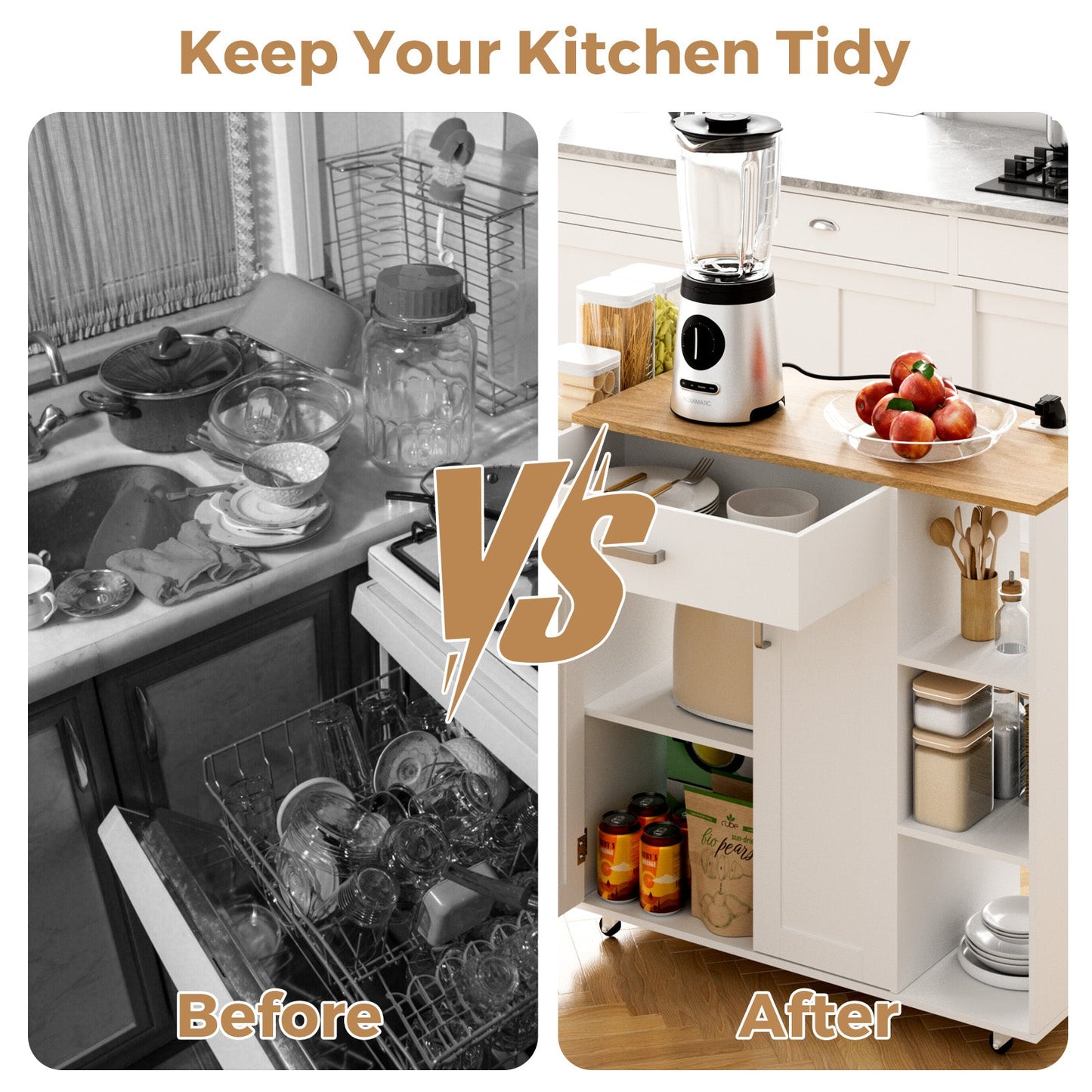 Advwin Kitchen Island Cart on Wheels with Charging Station