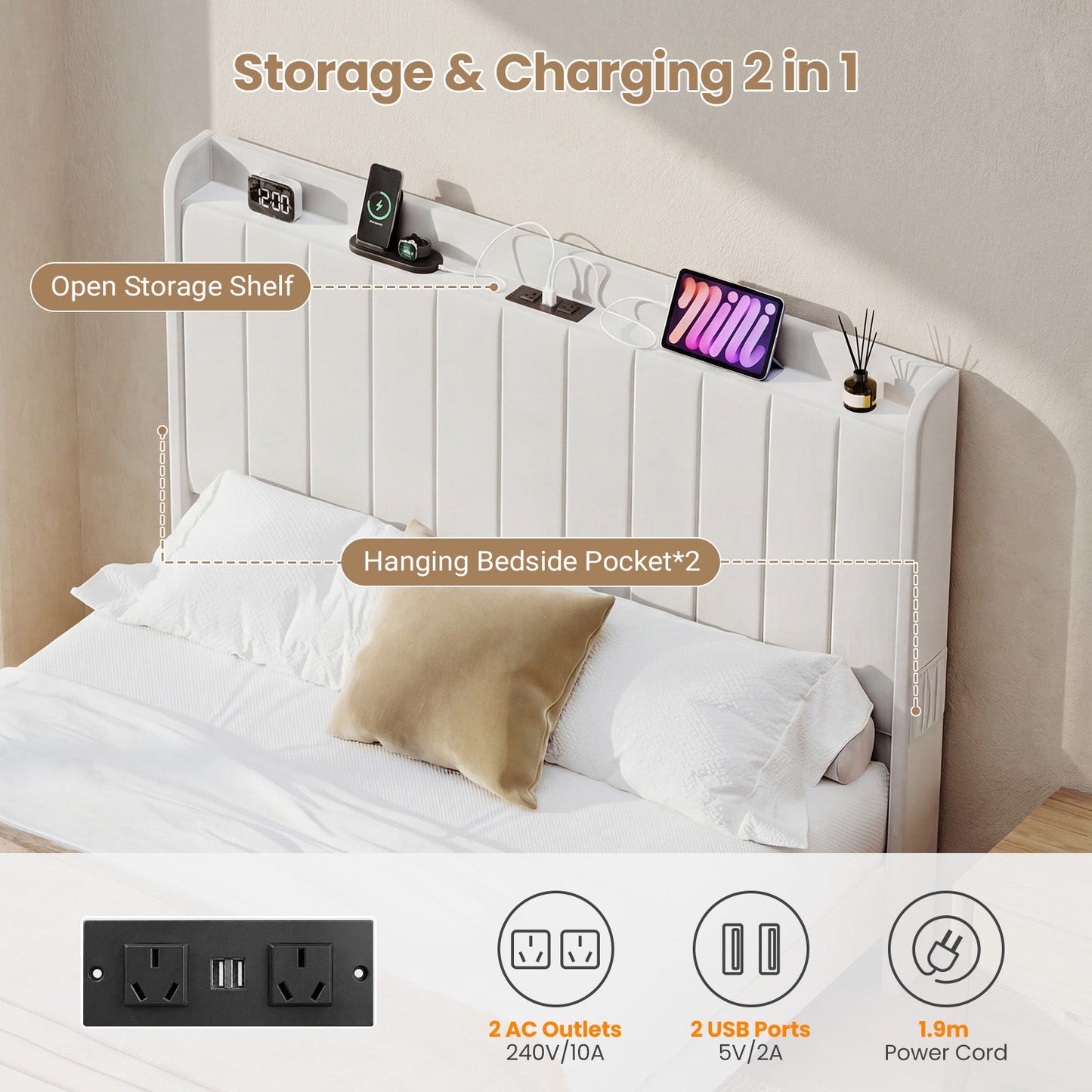 Advwin Velvet Floating Bed Frame with RGB LED