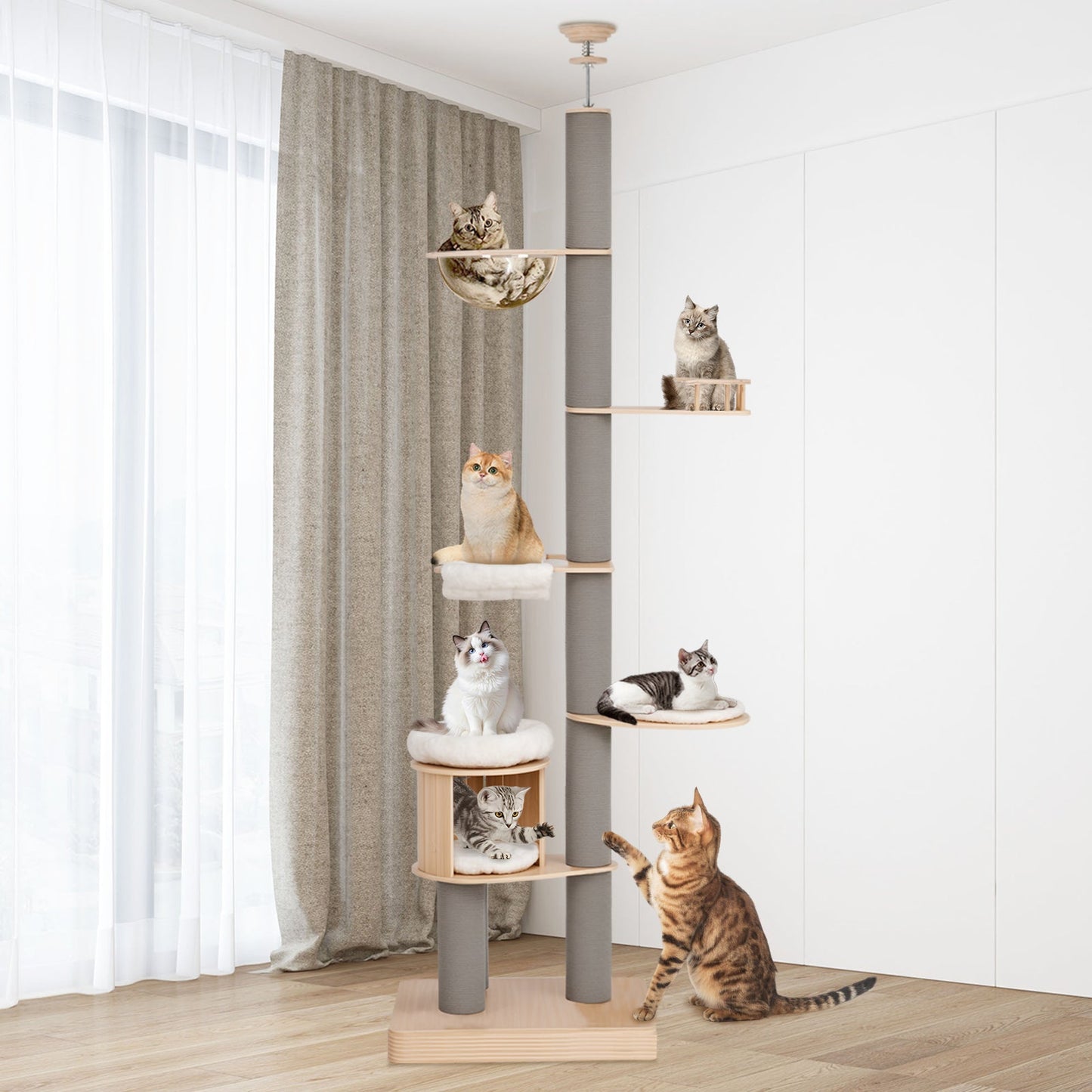 Advwin Tall Floor to Ceiling Cat Tree Adjustable Grey