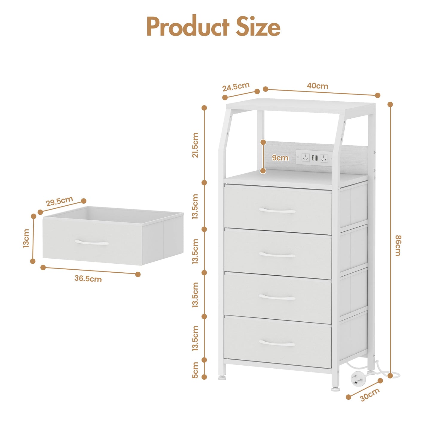 Advwin Set of 2 Bedside Table with 4 Drawers