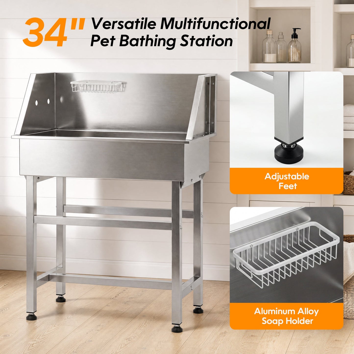 Advwin 34" Stainless Steel Dog Grooming Bath Tub