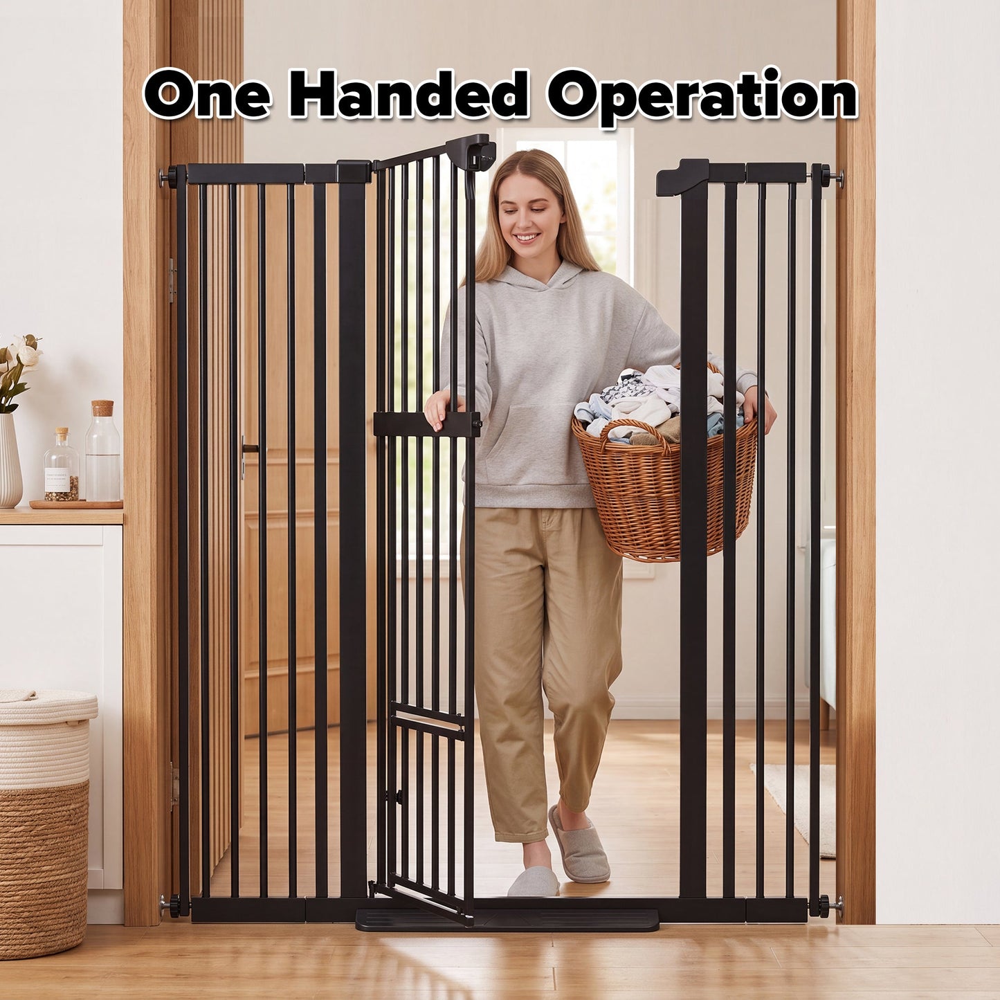 Advwin 150cm Extra Tall Pet Gate with Small Cat Door