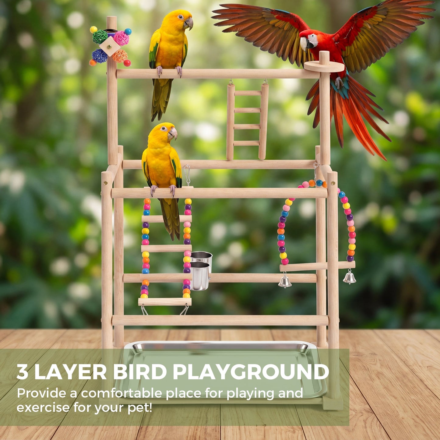 Advwin 3 Layer Parrot Perch Stand with Mirror