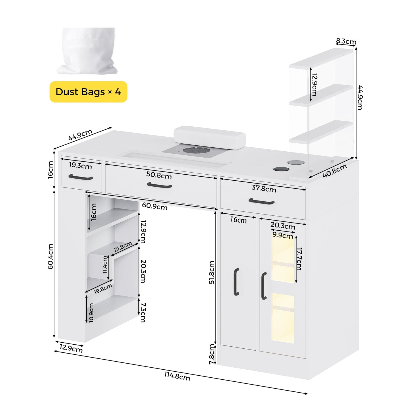 Advwin Manicure Table w/Glass Top Drawer Dust Collector