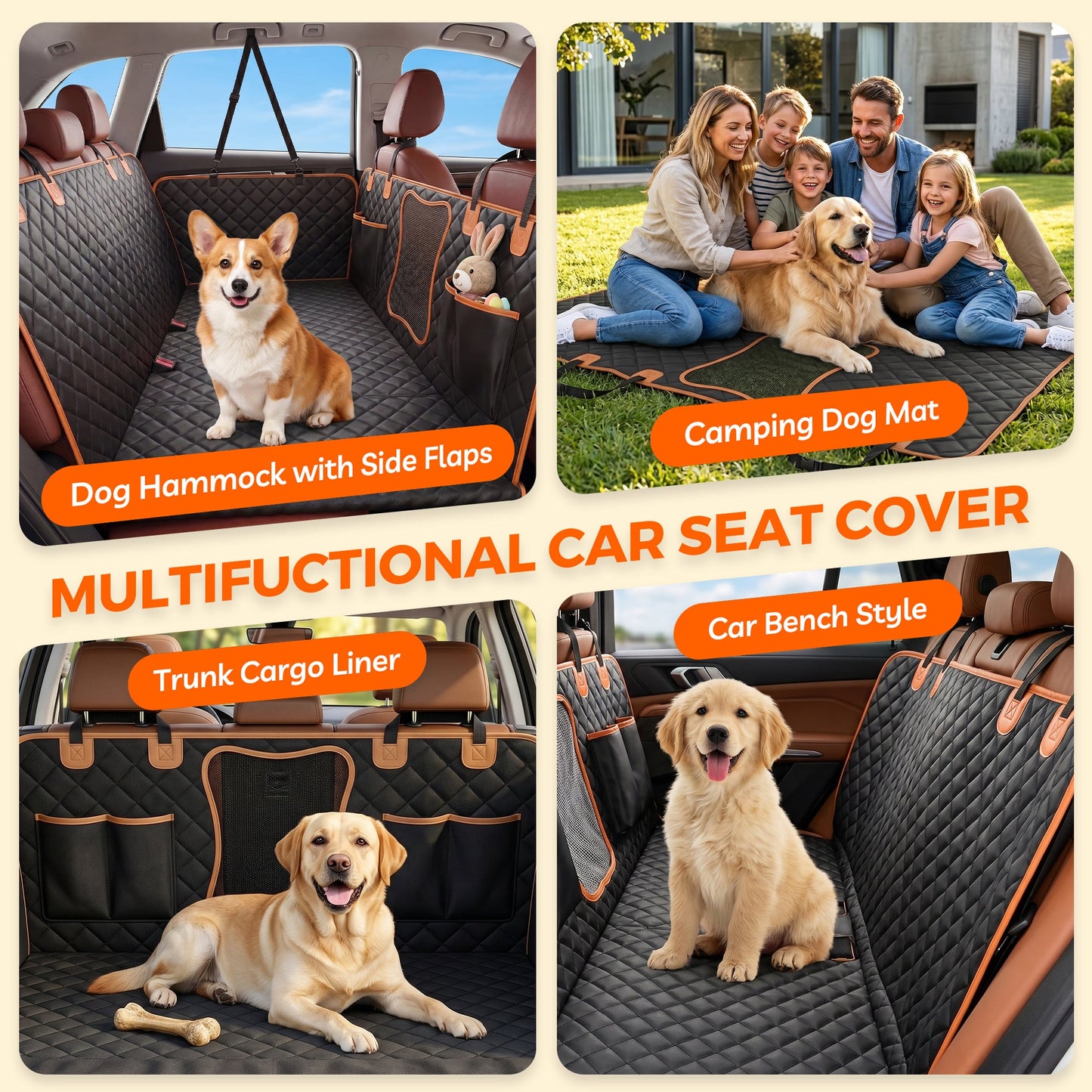 Advwin Dog Car Back Seat Cover 600D Waterproof Pet Seat Cover