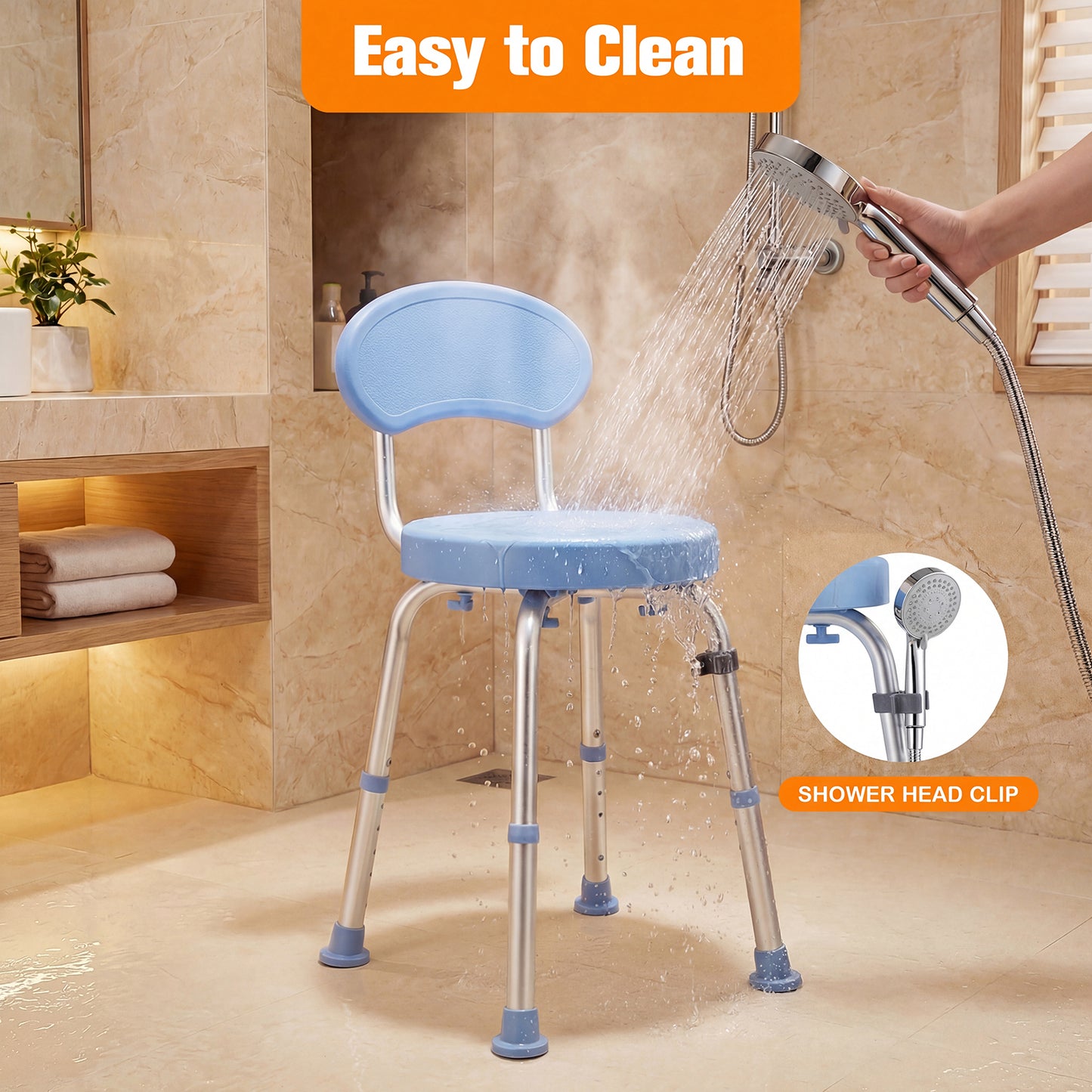 Advwin Adjustable 360° Swivel Shower Chair for Seniors