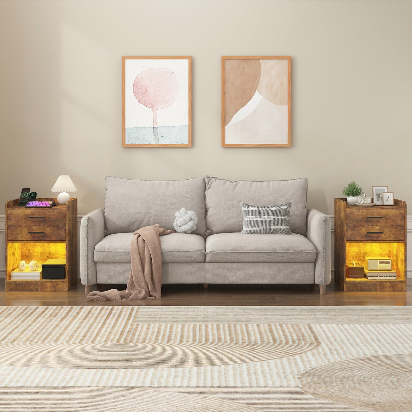 Advwin LED Bedside Table with Charging Station