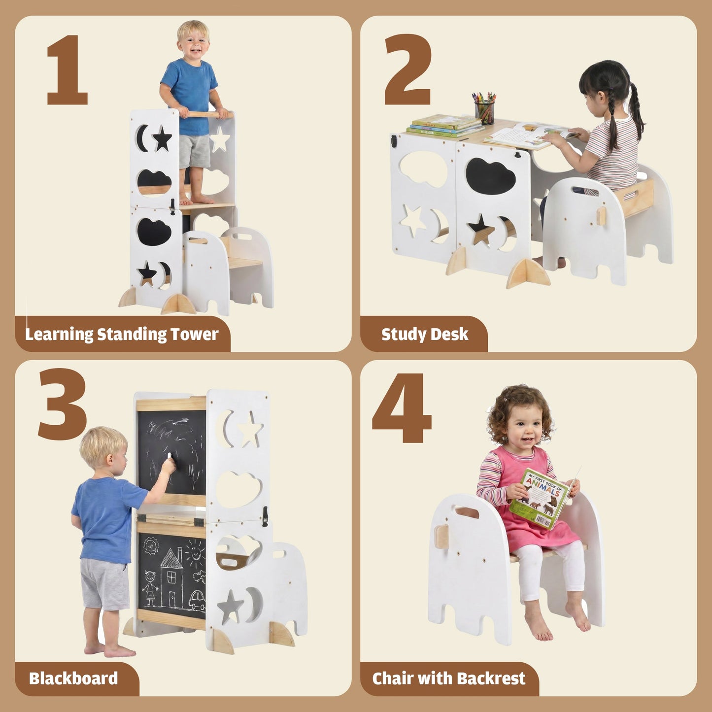 Advwin 4-in-1 Foldable Toddler Step Stool with Blackboard