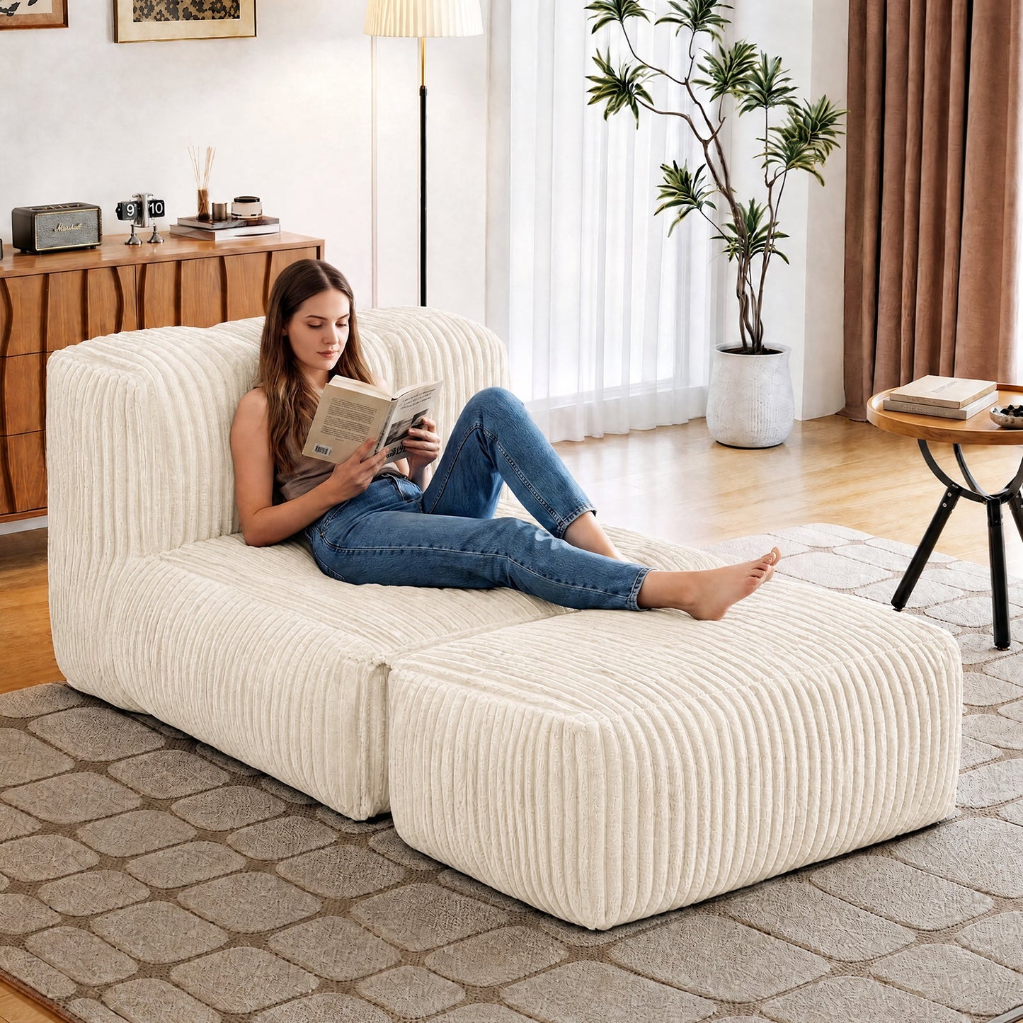 Advwin Bean Bag Floor Sofa w/ High-Density Foam