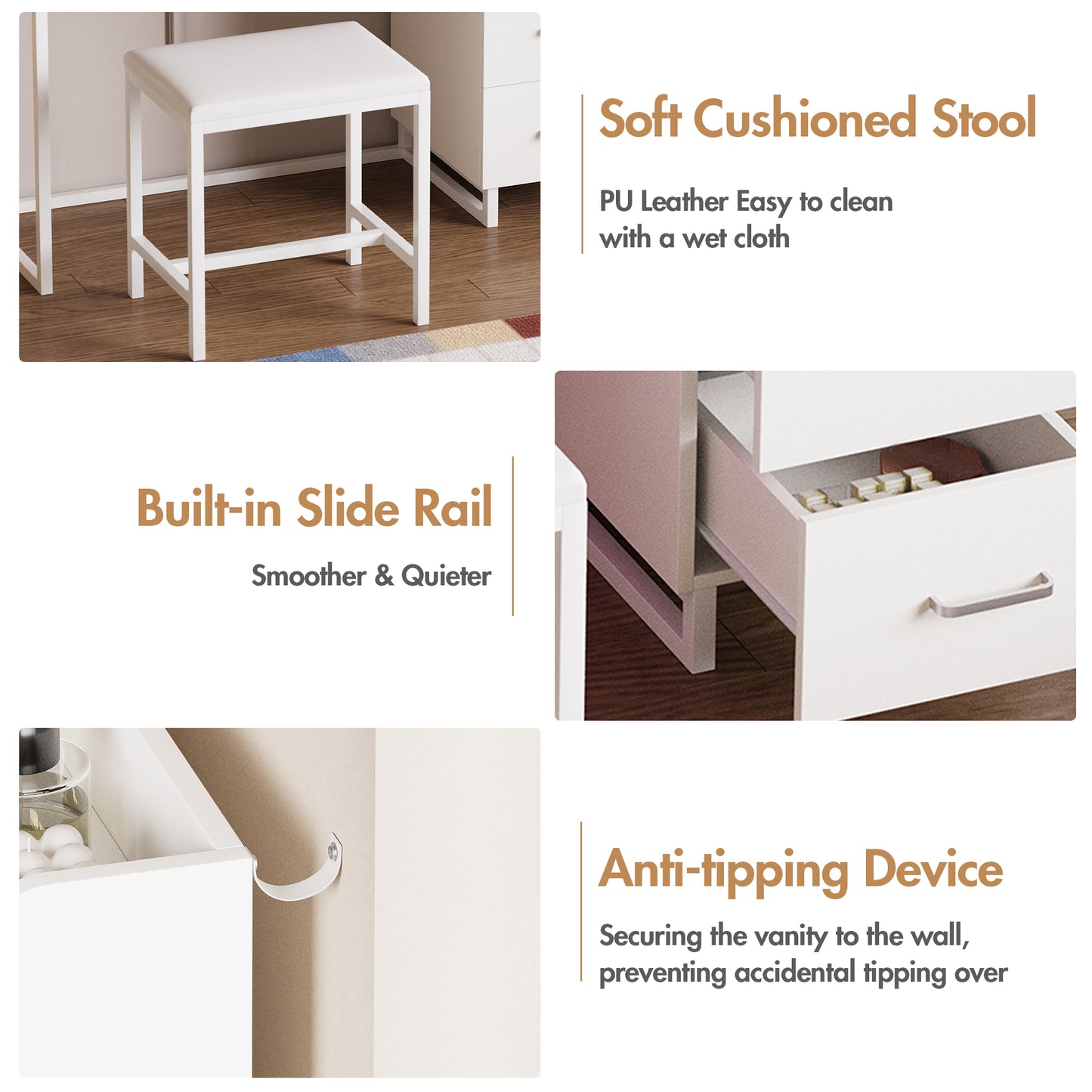 Advwin Dressing Table Set with Glass Desktop LED Light