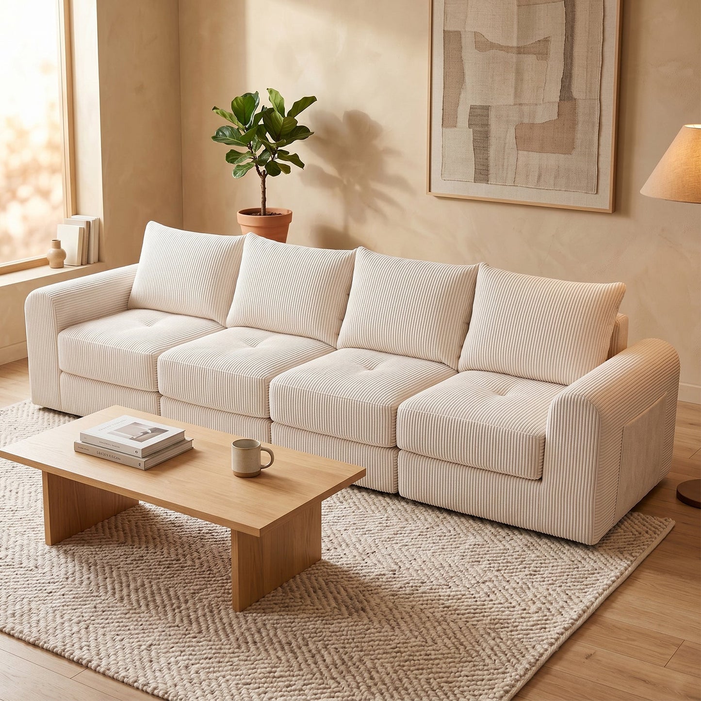 Advwin 300cm Corduroy 4-Seater Modular Sofa Bed