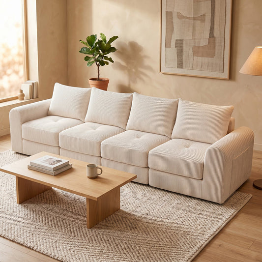 Advwin 300cm Corduroy 4-Seater Modular Sofa Bed