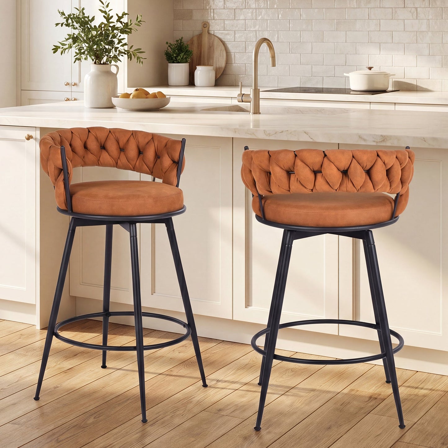 Advwin Set of 2 360° Swivel Bar Stools with Backrest