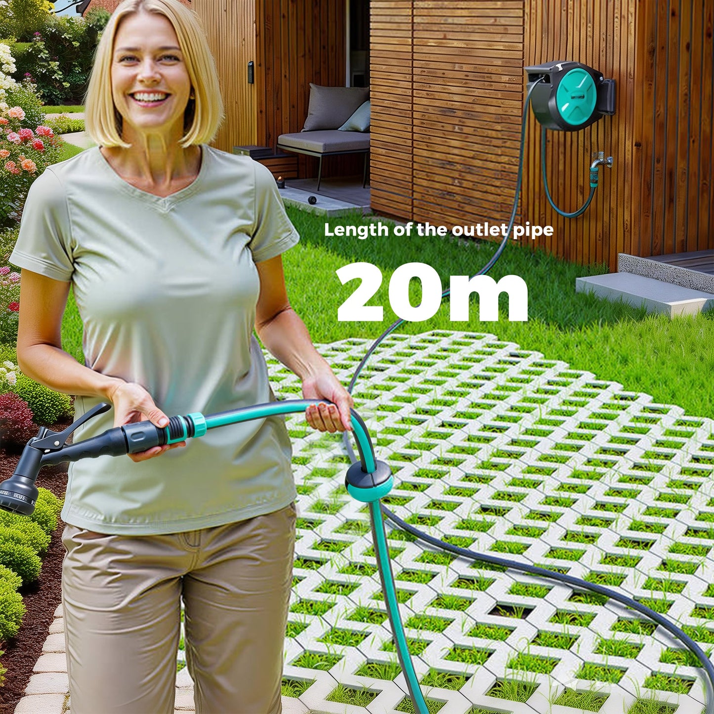 Advwin 20M Retractable Garden Hose Reel Wall Mount