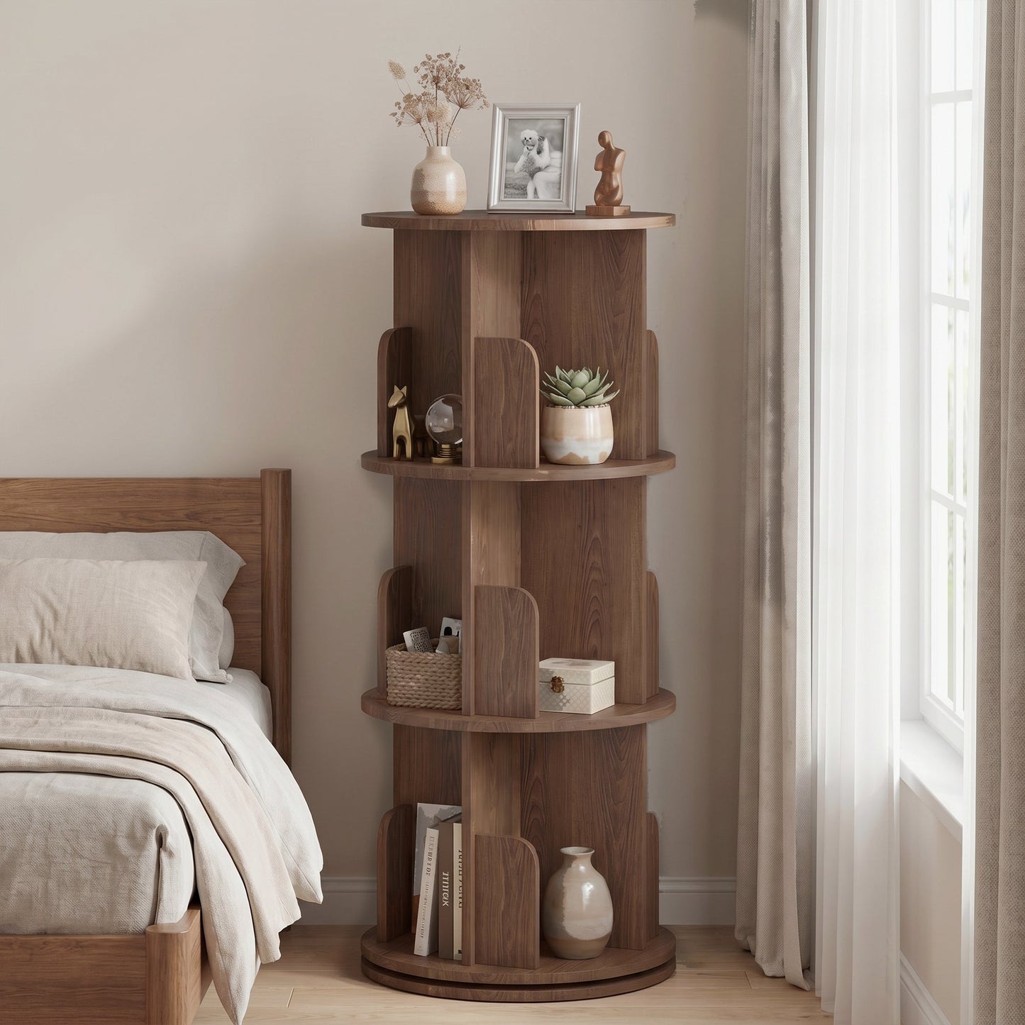 Advwin 3-Tier 360° Rotating Bookshelf Brown