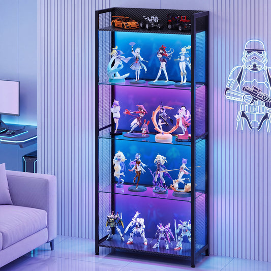 Advwin 5-Tier LED Display Cabinet with Open Shelves
