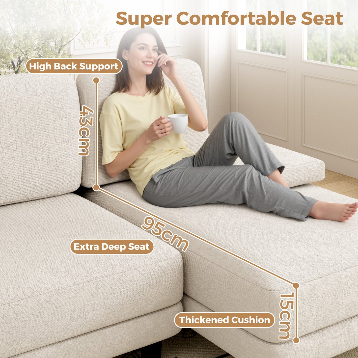 Advwin Sectiona Sofa 4-Seat Chenille Fabric 280cm