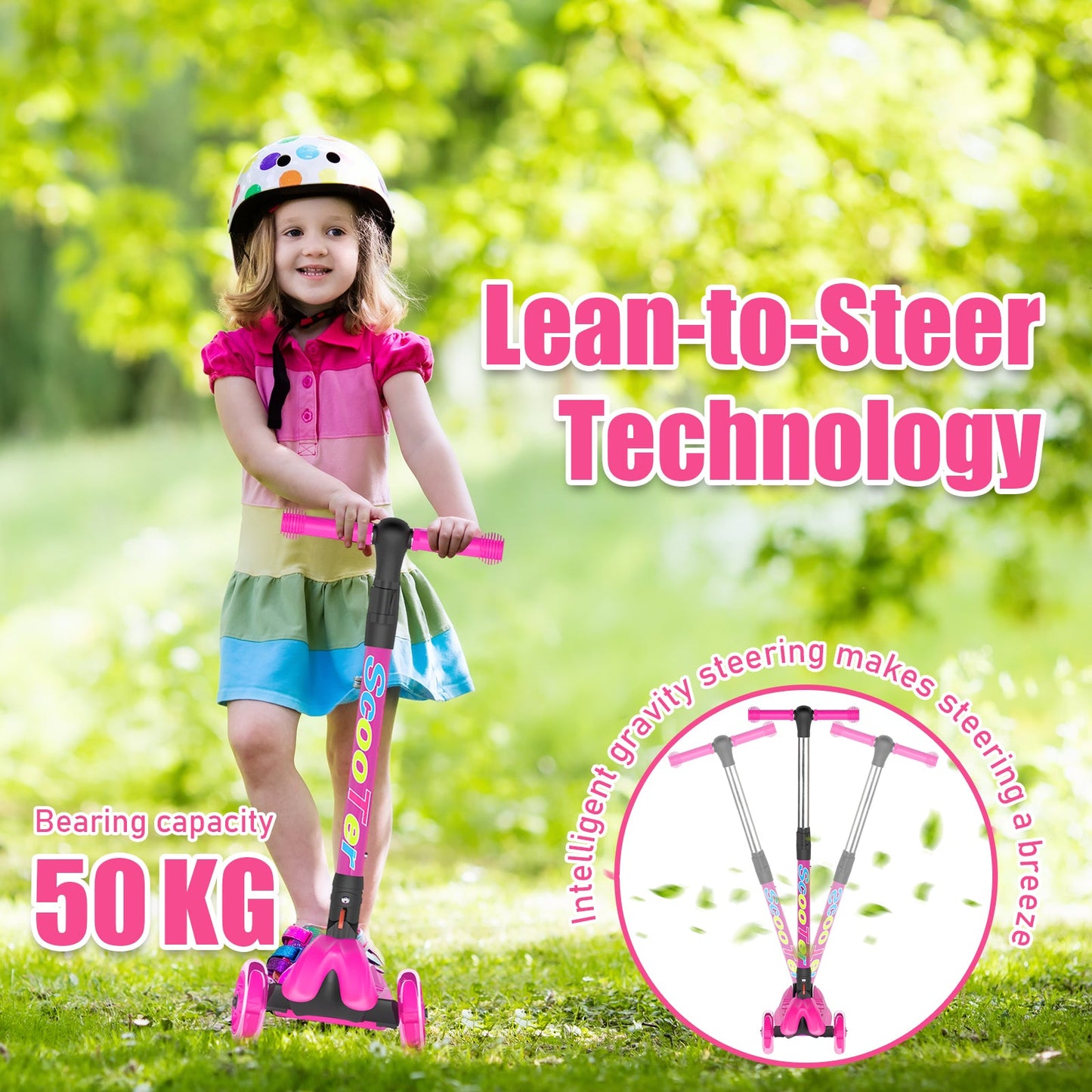 Advwin Kids Scooter Folding Kick Scooter Pink