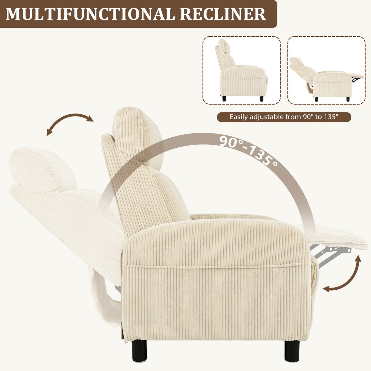 Advwin Recliner Chair with Adjustable Backrest & Footrest