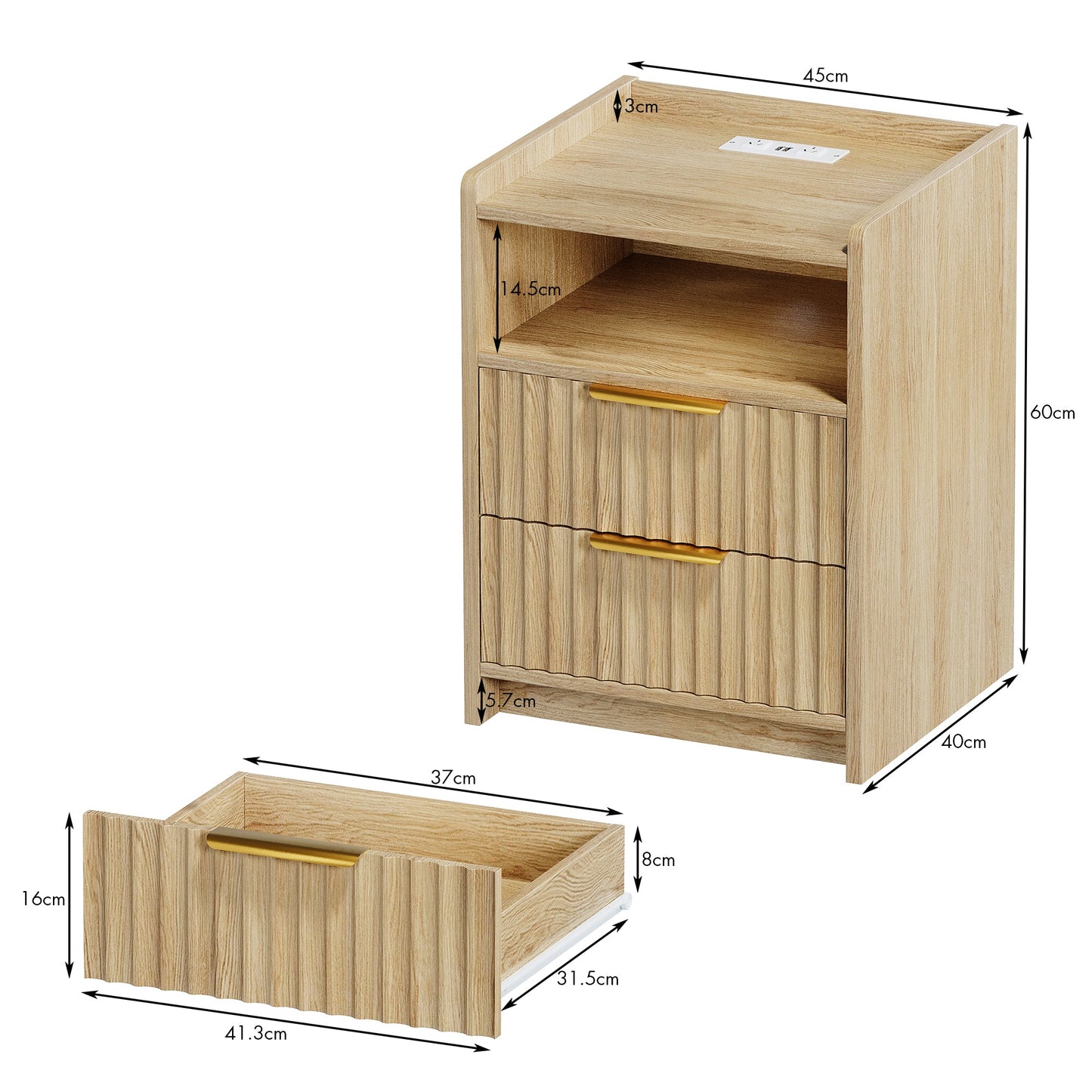 Advwin Bedside Table with Charging Station Nightstand