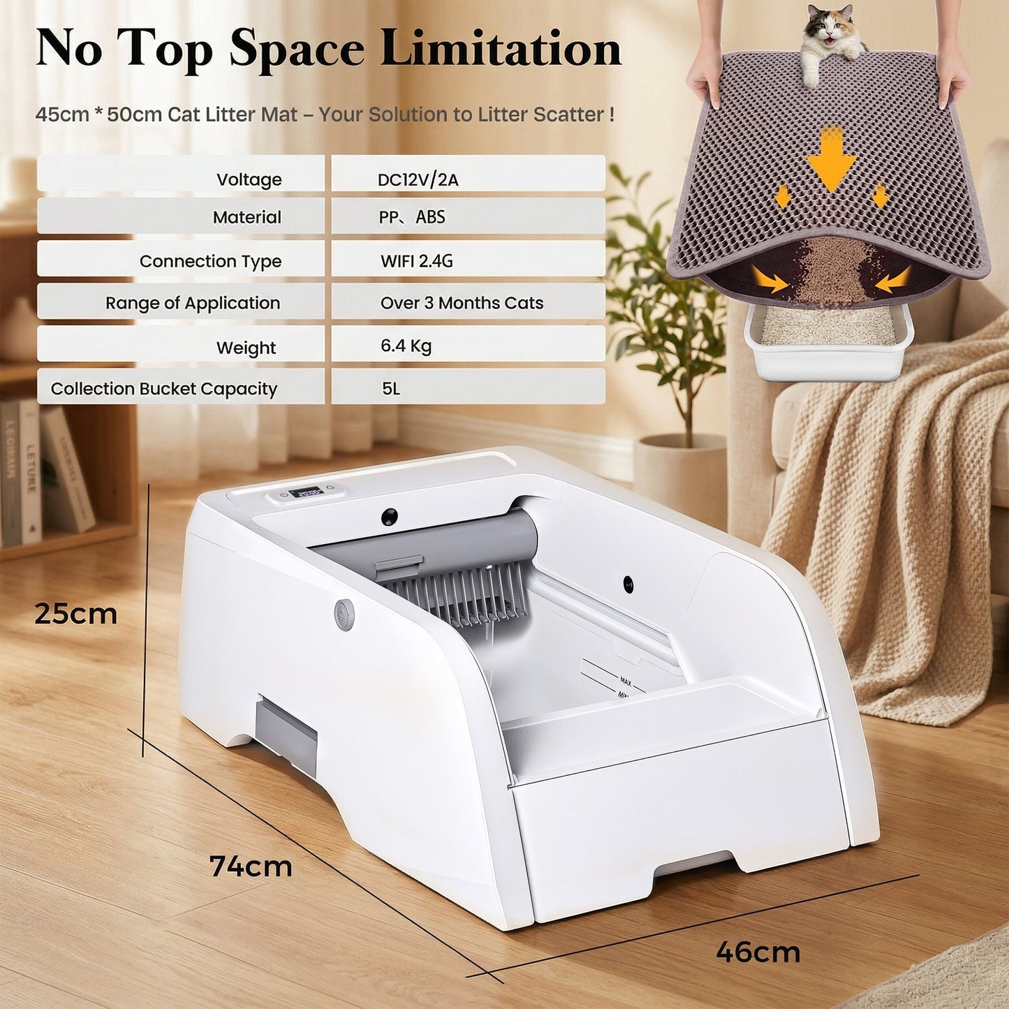 Advwin Self Cleaning Cat Litter Box with App Control