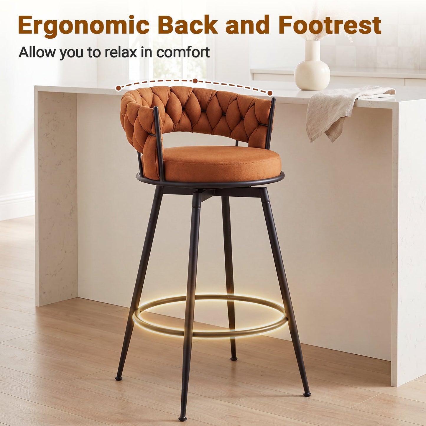 Advwin Set of 2 360° Swivel Bar Stools with Backrest