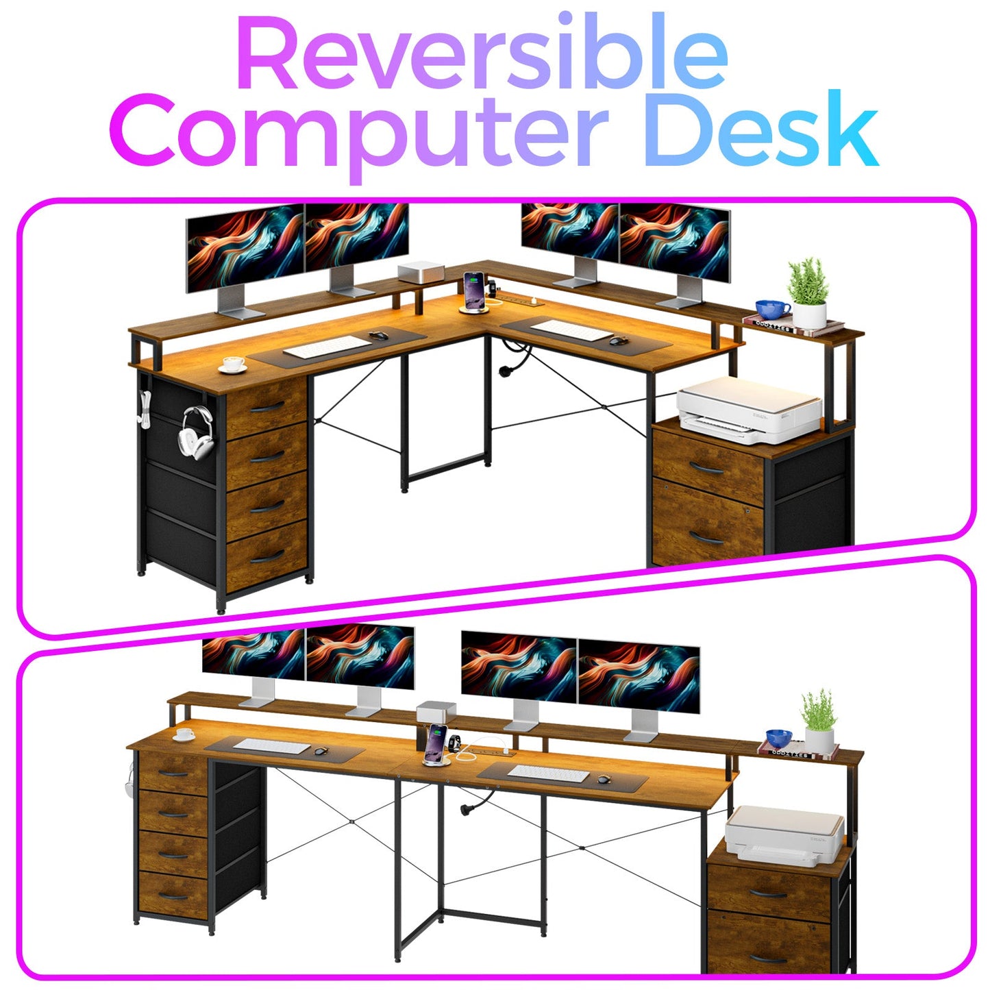 Advwin L Shaped Gaming Desk with Monitor Stand