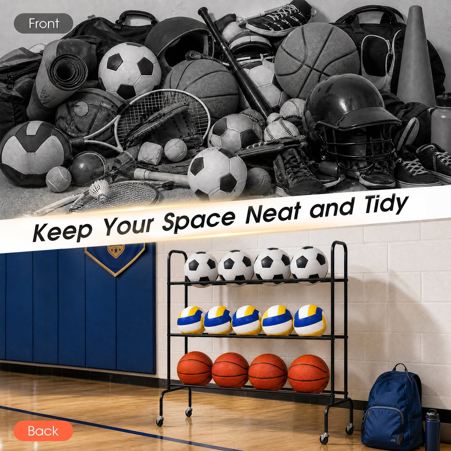 Advwin 3-Tier Basketball Rack Storage Holder w/ Wheels