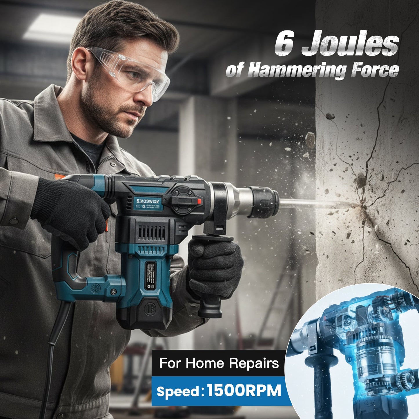 Advwin SDS-Plus Rotary Hammer Drill with 9 Bits