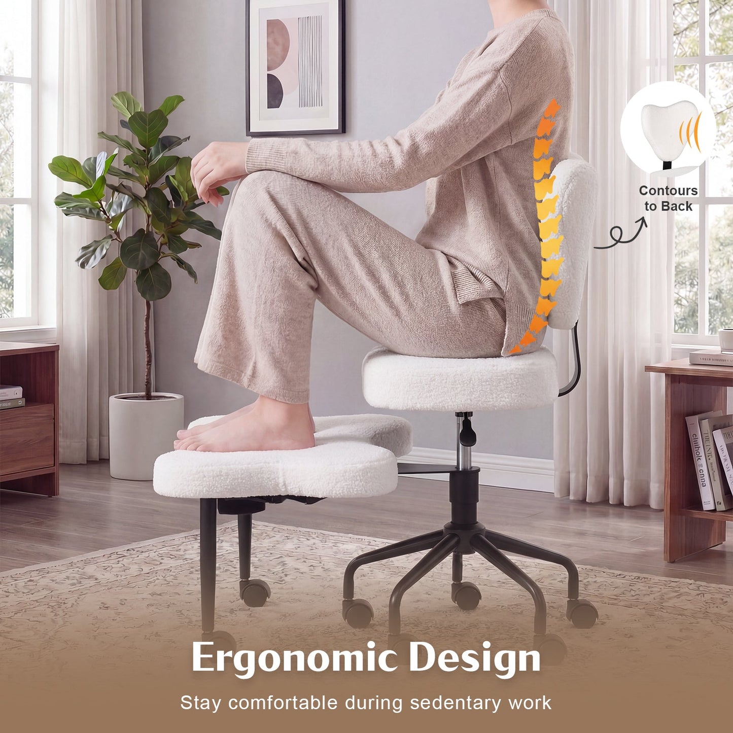 Advwin 360° Ergonomic Cross Legged Office Chair White