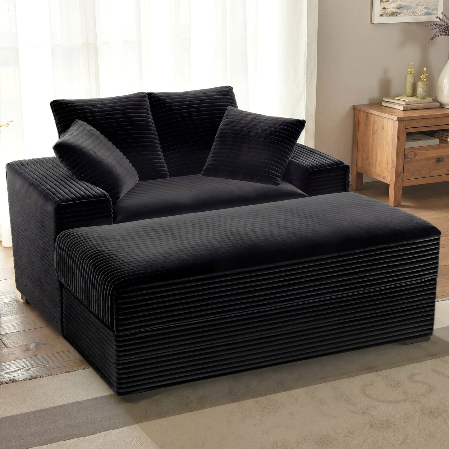 Advwin 146cm Chaise Lounge Chair with Storage Ottoman