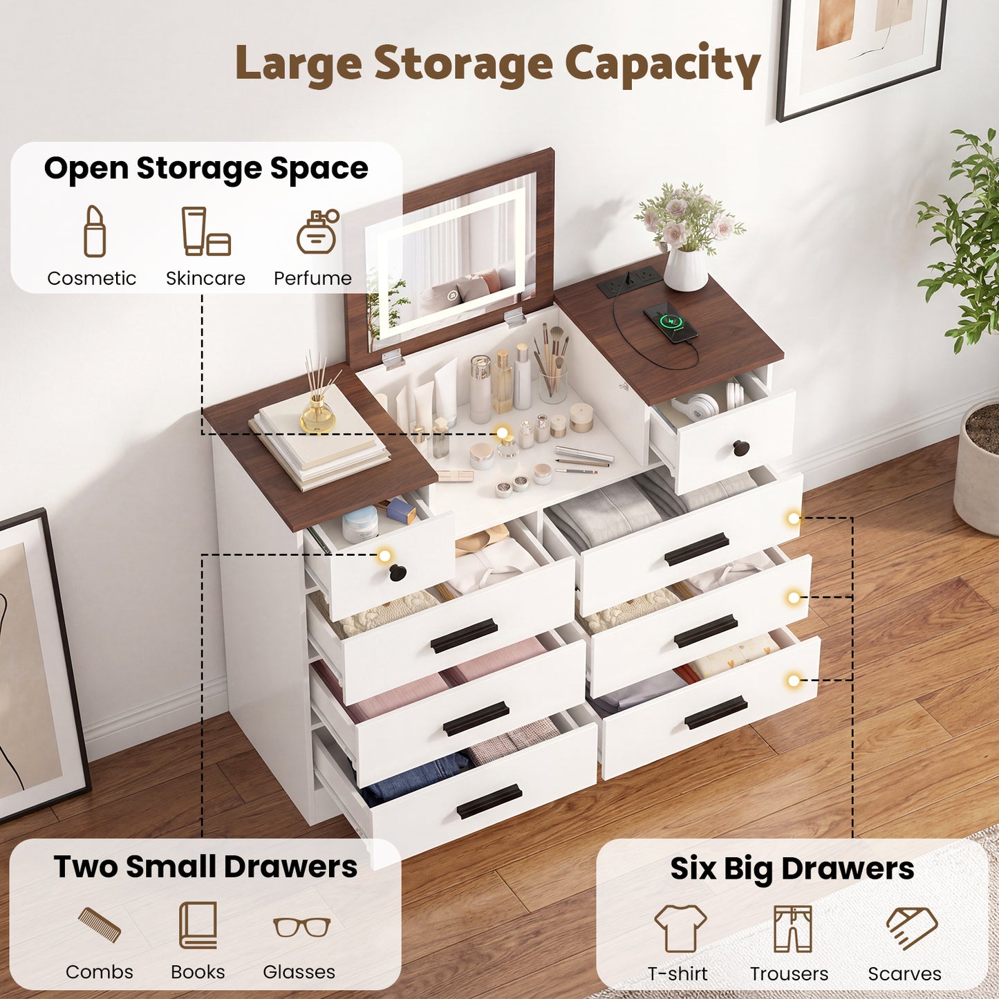 Advwin Dresser with Mirror Chest of Drawers